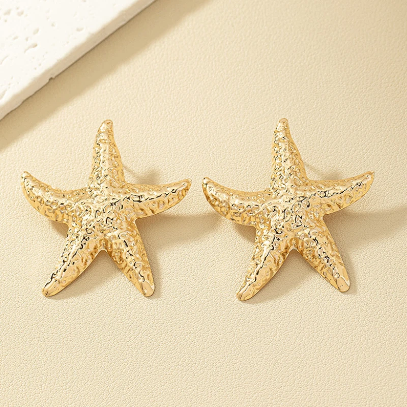 Stud Earrings For Women Starfish Earrings Female Exaggerated Metal Ear Accessories OL Gift Holiday Party Fashion Jewelry E481