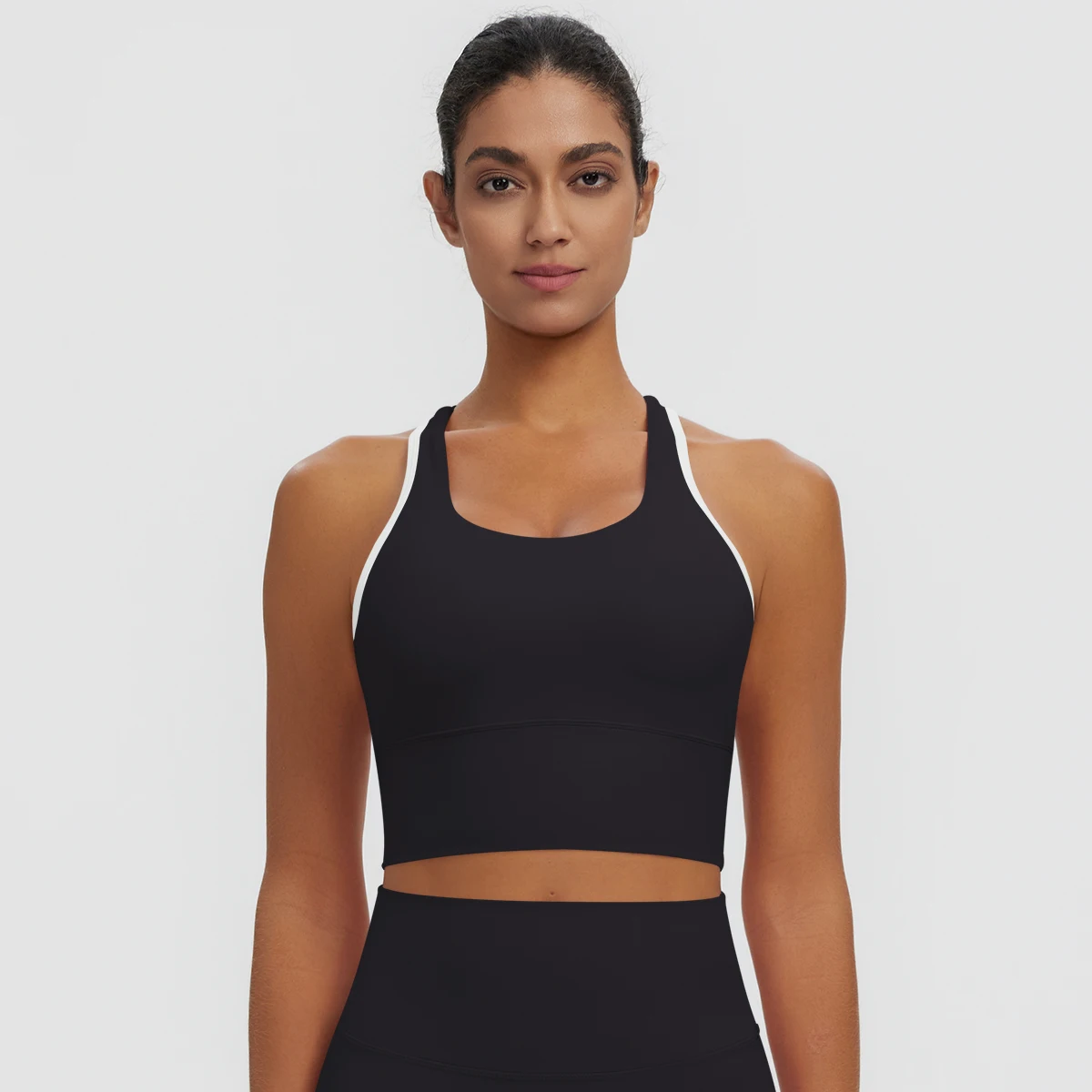 Rooftrellen Damen Einfarbige Yoga-Weste mit Raffung, schönem Rücken, I-förmigem Design, Yoga-Top mit Brustpolster, stoßfestes Workout-Top – Detail 13