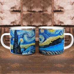 Van Gogh's oil painting of the starry Night Enamel Camping Mug 12oz Home Tea Cup Painting art enthusiasts Birthday Gift