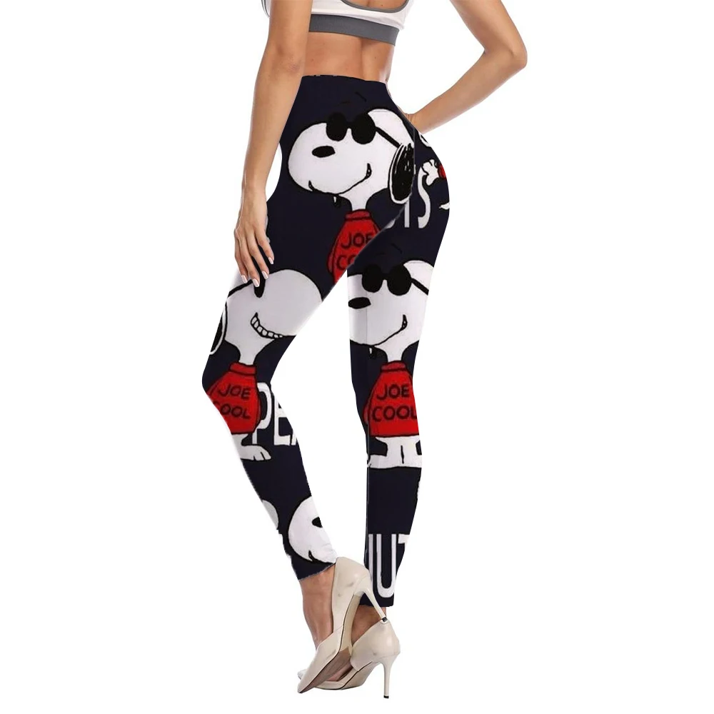 Snoopy Dog Print Themed Brushed Fashionable Stretch Sports Leggings Tight Fitting Elegant Sexy Women's Pencil Pants