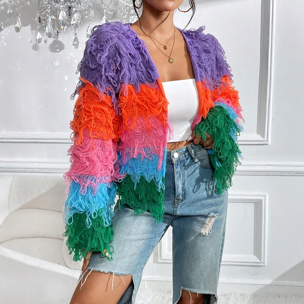 

Women's Chic Contrast Color Long Sleeve Open Front Autumn Coat Workwear Party Outerwear