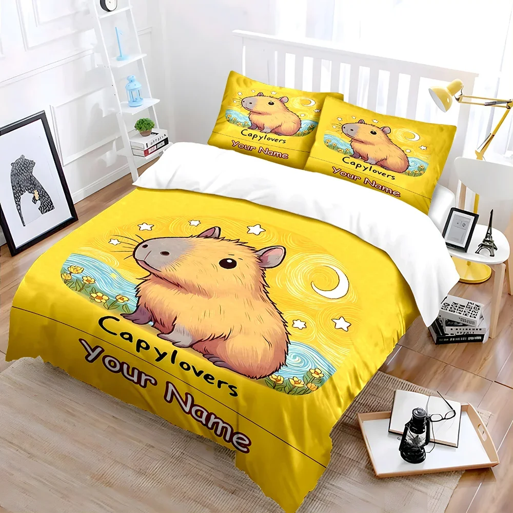 

Custom Name Cute and Funny Capybara Print 1 Cover 2 Pillowcases Christmas Thanksgiving Personalized Gifts for Adults and Kids