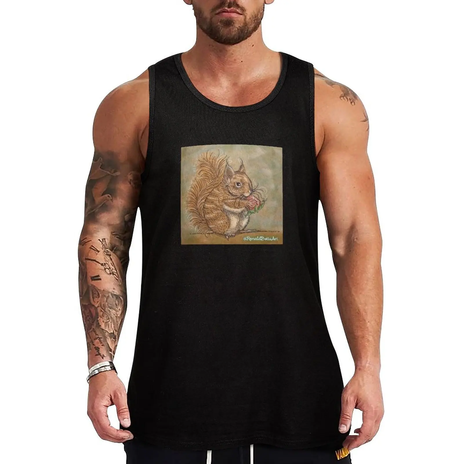 Squirrel Cutie Patootie By @RonaldBottsArt Tank Top mens clothing muscle t-shirt Men's summer t-shirt male top