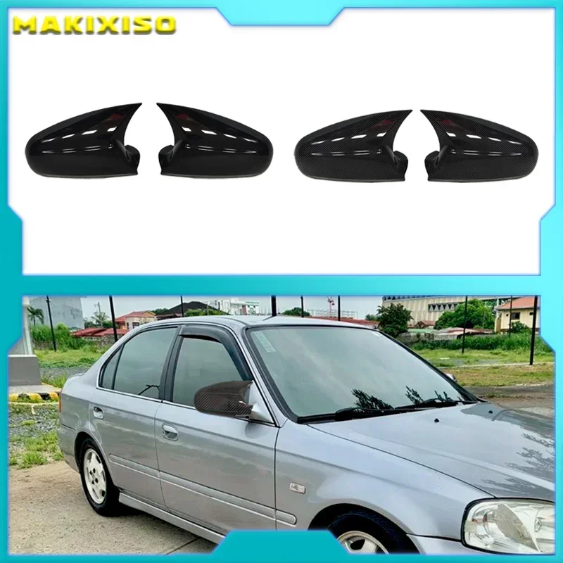 2 pieces Rearview Mirror Cover Cap Carbon Black for Honda Civic 8th gen 1996-2001