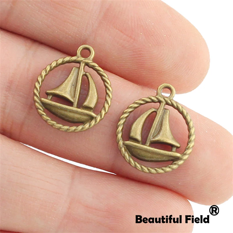 25pcs 15X15mm Antique Tibetan Silver Bronze Charms Bracelet Necklace Pendant Fashion Sailboat Traffic A144