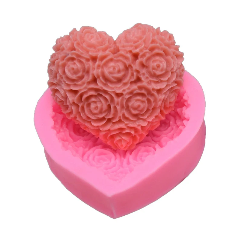 1Pc Heart Rose Flowers Shape Silicone Mould DIY Fondant Chocolate Soap Mold Candle Polymer Clay Molds Outdoor Tableware