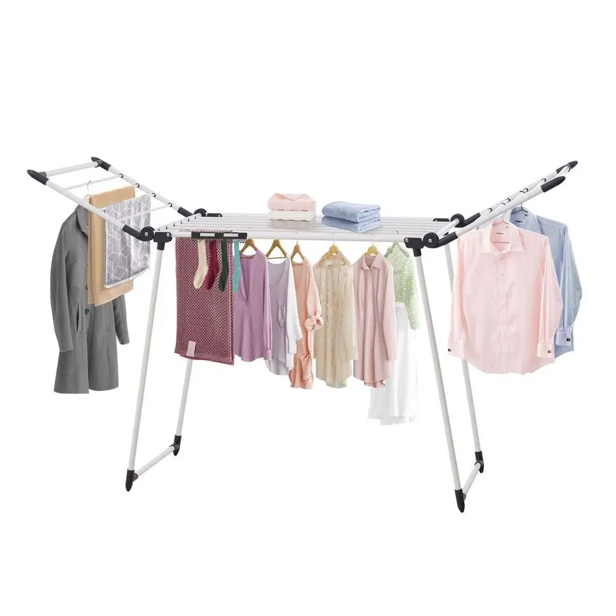 

Drying Rack, Gullwing Laundry Rack, Collapsible, SpaceSaving Laundry Rack, with Sock Clips, for Clothes, Towels, Linens, Indoor