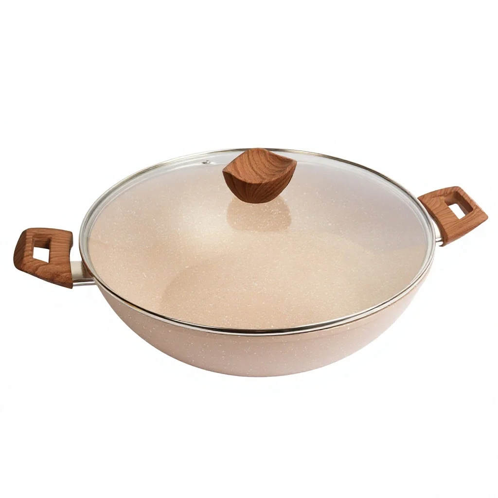 Aluminum non-stick wok wok casserole marble coated with steamer glass cover multi-function induction base cooking pot
