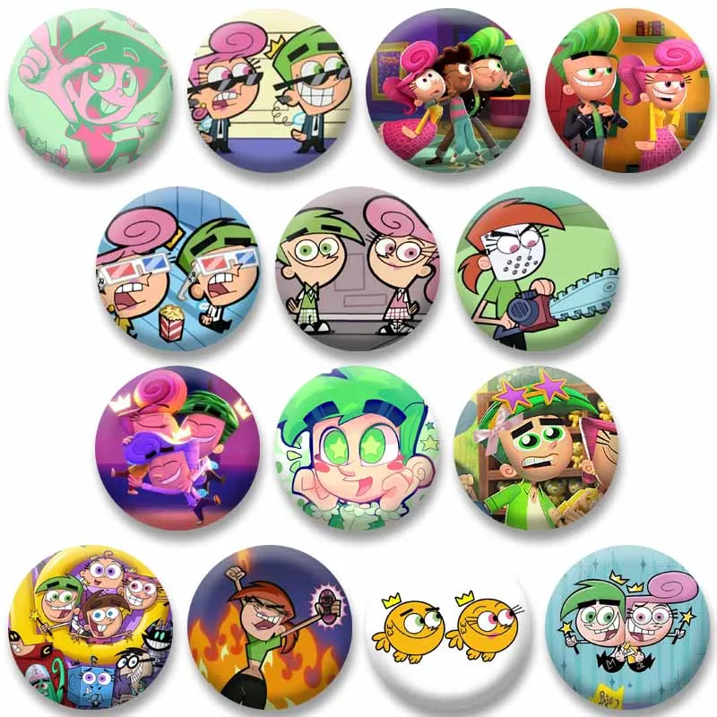 

Funny Anime The Fairly OddParents Button Brooch Cartoon Cosmo Wanda Badges DIY Bag Clothes Collar Decor Jewelry Pins Accessories