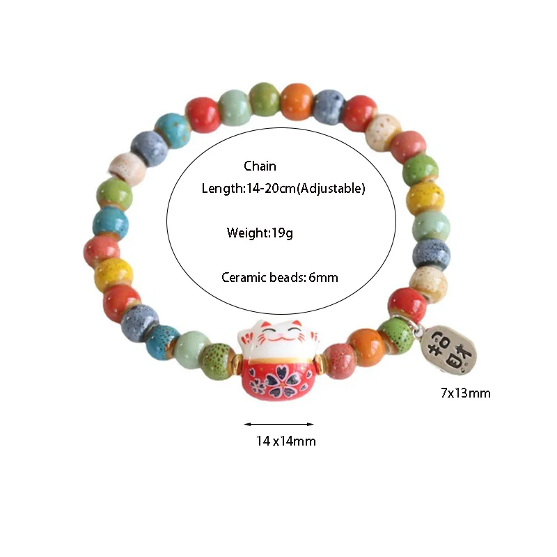 Cute Lucky Cat Bracelet For Girls Adjustable Colorful Beaded Bracelets Ceramics Cat Pendant Charm Bracelets Jewelry Wholesale