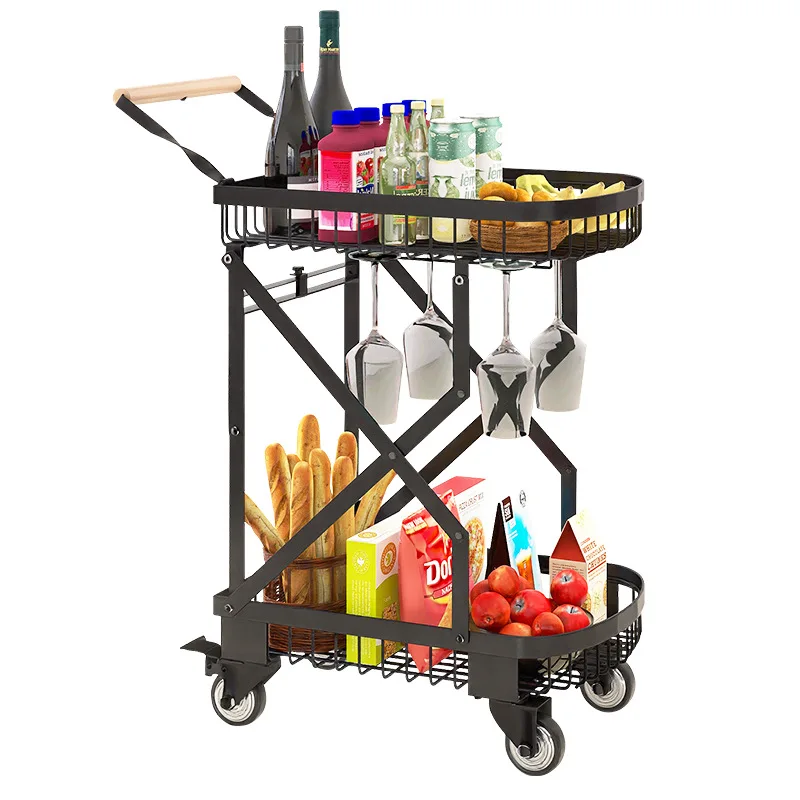 Self-driving tour Outdoor tour Foldable double-layer luggage truck Outdoor camping trolley Supermarket shopping trolley