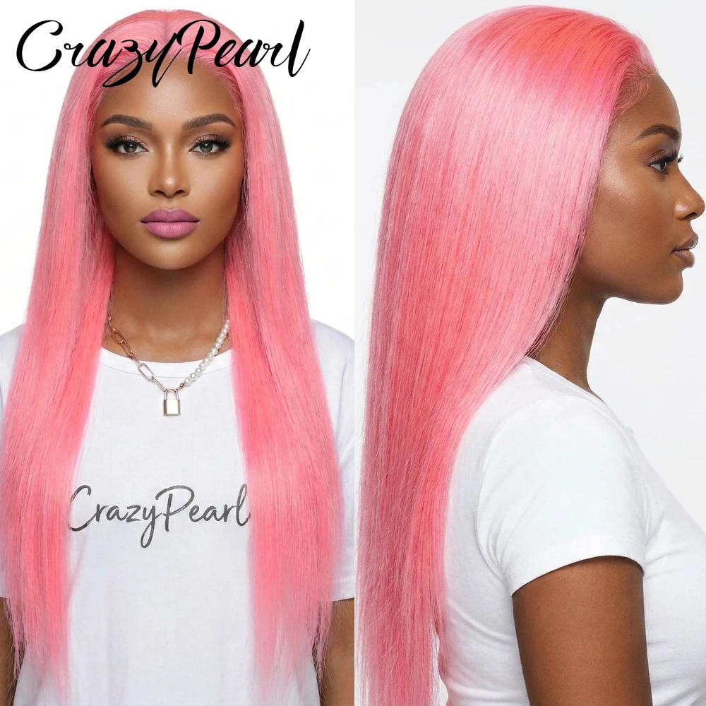 

Salmon Pink Color 13X4 Lace Front Wig Human Hair Color Wig Straight HD Lace Frontal Wig For Women Brazilian Light Pink Color