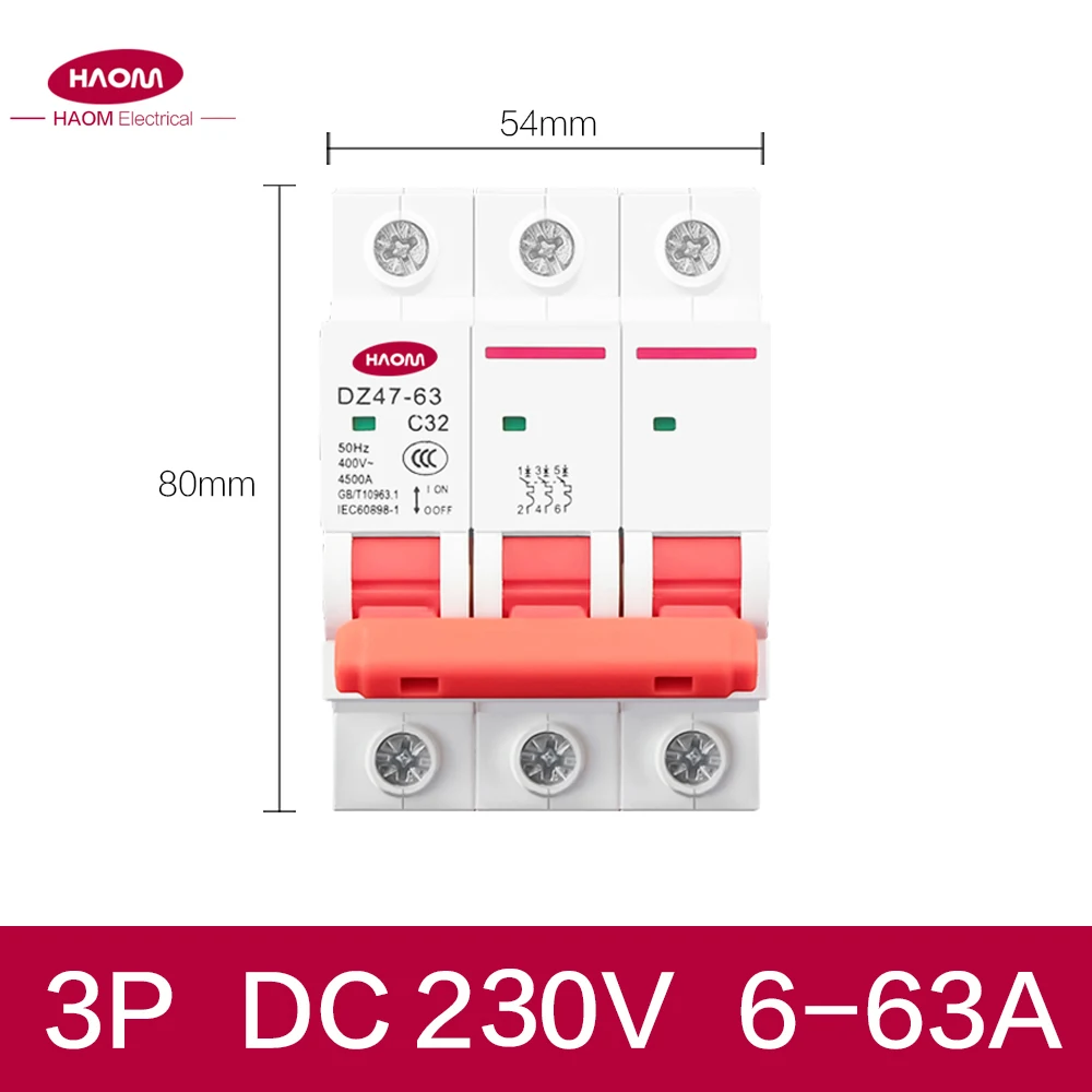 HAOM 3P DC MCB Disjuntor Protetor de Poder Início diferencial rearmable automatico Din Rail Interruptor Do Ar Disjuntor Miniatura