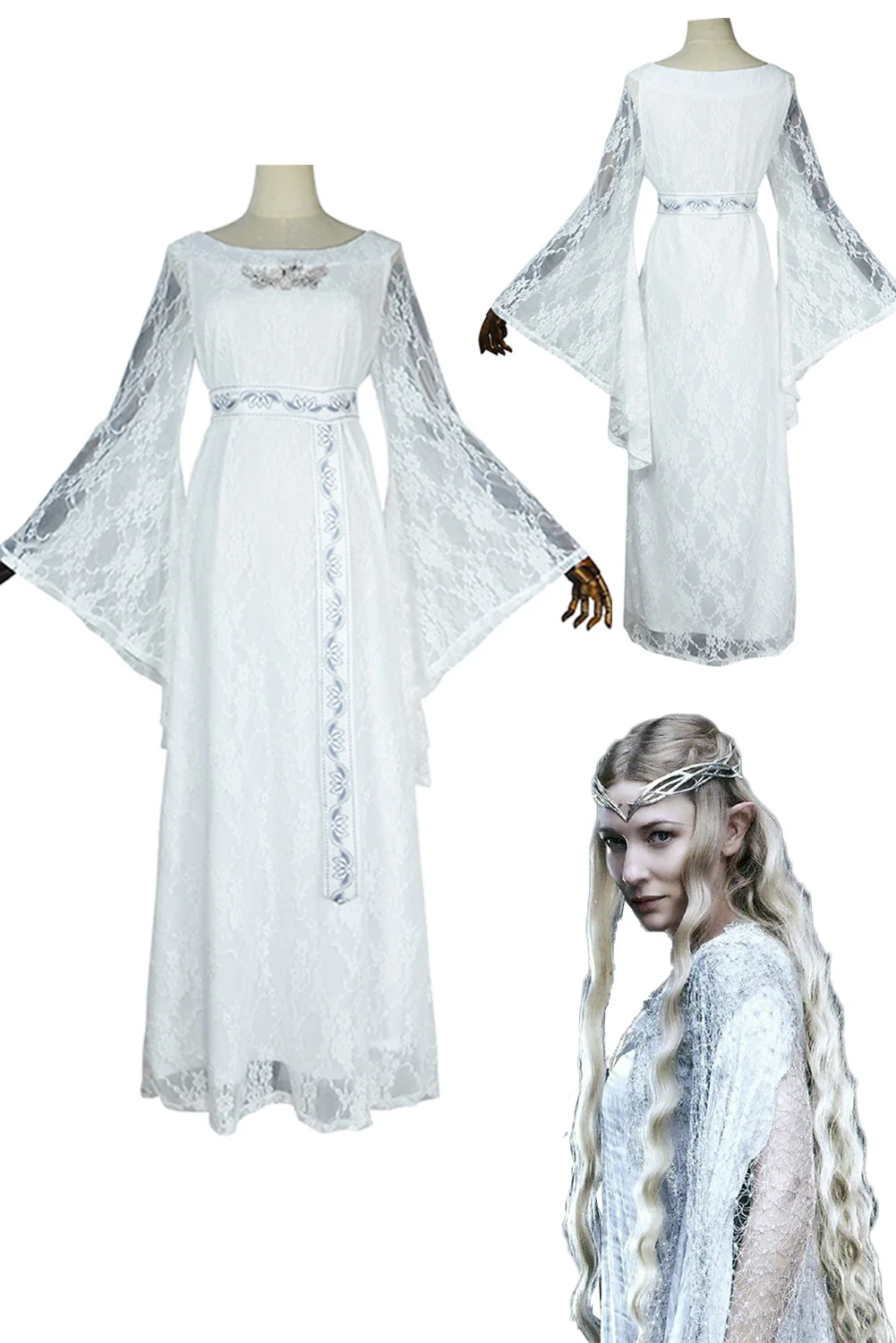 Galadriel Cosplay Costume Movie Lorded Rings Fairy Queen Retro Banquet Dress Halloween Masquerade Carnival Party Role Play Suits