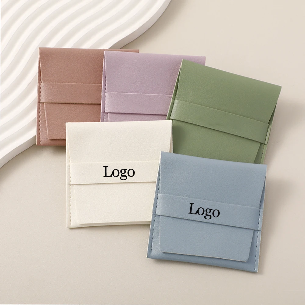 

Мешочки для ювелирных изделий на заказ, конверт с персонализированным логотипом, откидная сумка, серьги, кольца, органайзер, карман из искусственной кожи, свадебный подарочный мешок