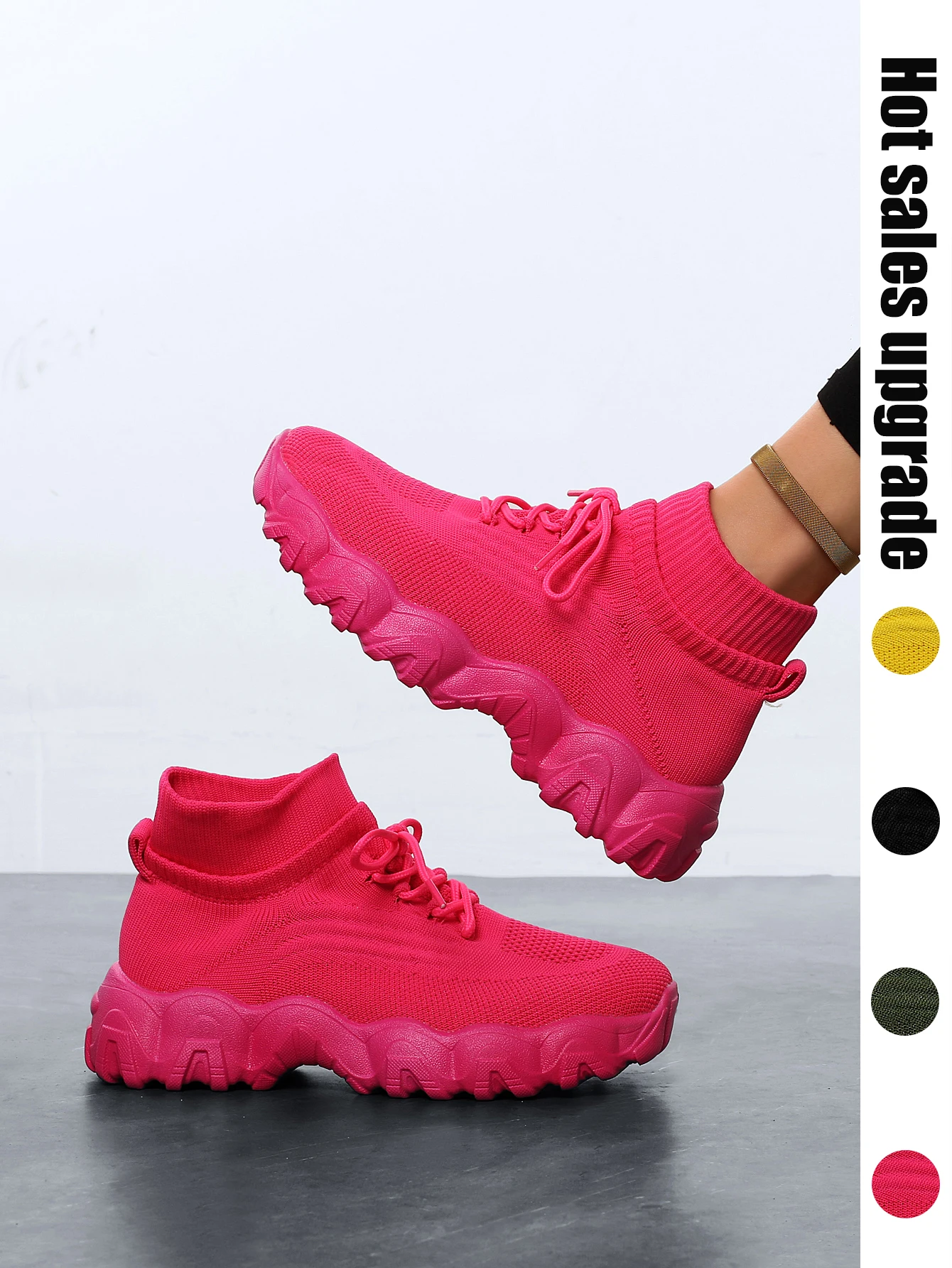 

Explosions upgrade in autumn and winter sneakers breathable socks elastic fly woven mesh shoes non-slip increase women's shoes