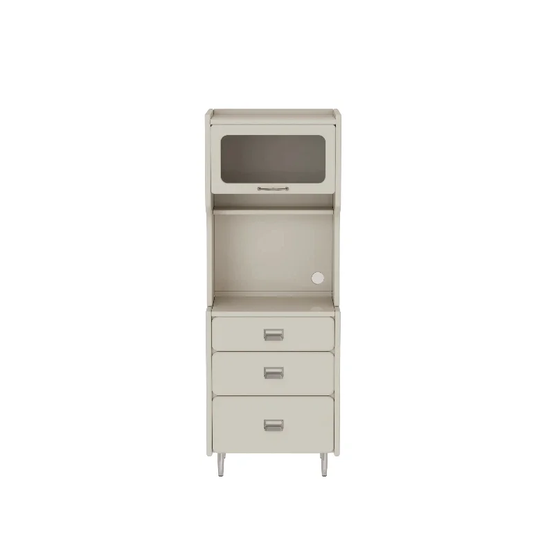 

Cream narrow coffee cabinet, side cabinet wine cabinet, shelf against the wall, household living room glass cabinet