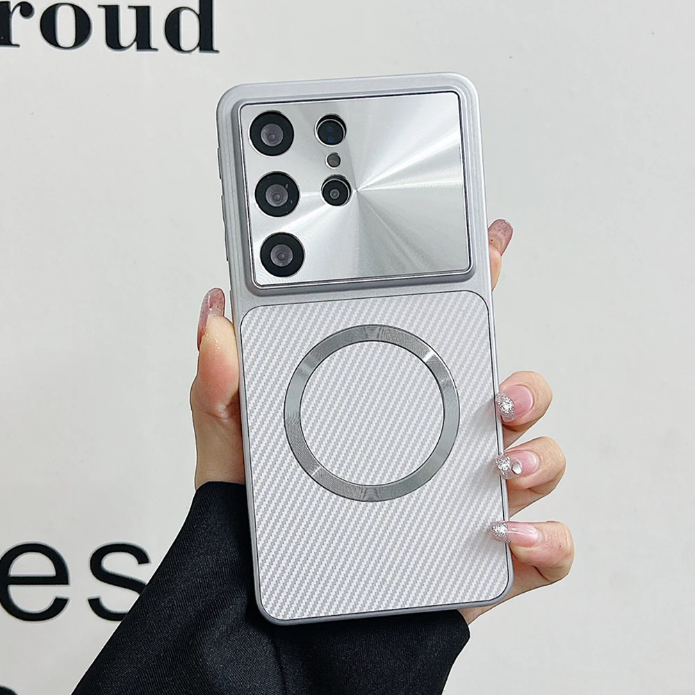 Luxus CD Aurora Objektiv Carbon Faser Magnetische Telefon Fall Für Samsung S25 S26 S24 S23 S26 Ultra Kamera Schutz Stoßfest Abdeckung