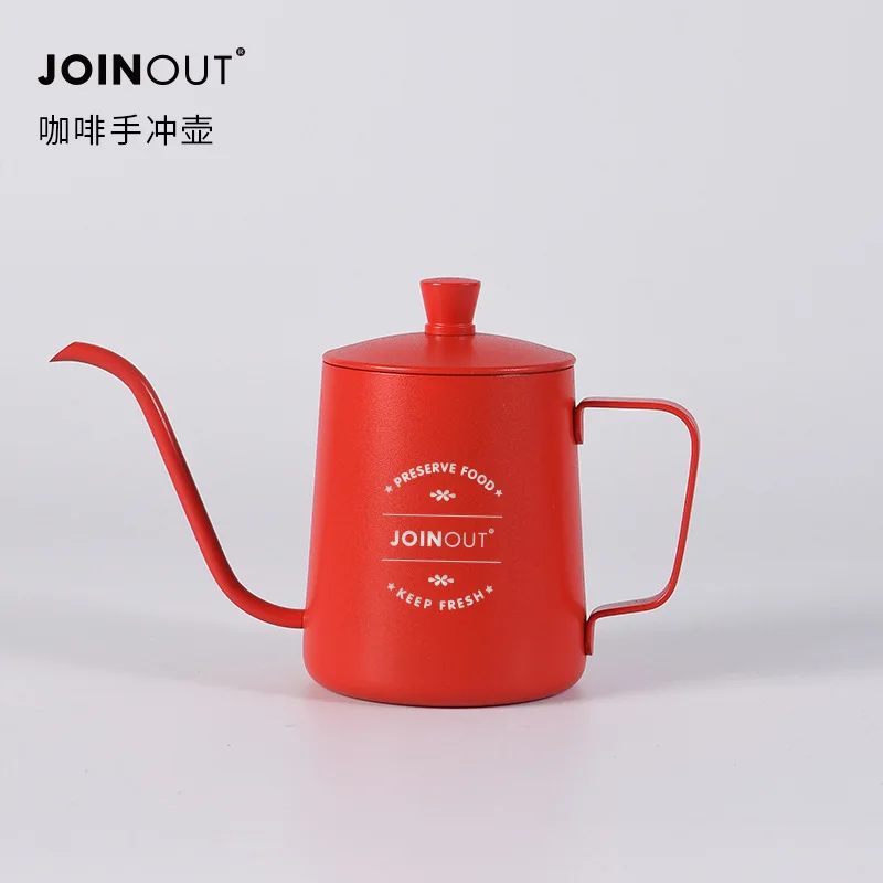 

304 Fine Spout Stainless Steel Coffee Hand Brewing Pot, Western Classic Red Coffee Pot for Home Use, Coffee Utensils with Lid