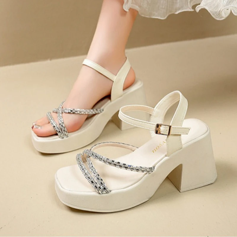 

Женские стильные летние туфли на среднем каблуке с толстой подошвой и мягкой стелькой, однотонные, для комфорта и отдыха