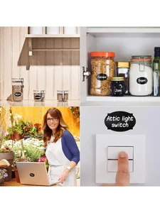 Stiker Label Tahan Air Hitam yang Dapat Digunakan Kembali Dengan Kapur Putih Untuk Stoples Batu, Ruang Kerajinan, Ruang Penyimpanan, Botol Kaca, Organisasi 12 stiker hitam putih penjualan terbaik - №