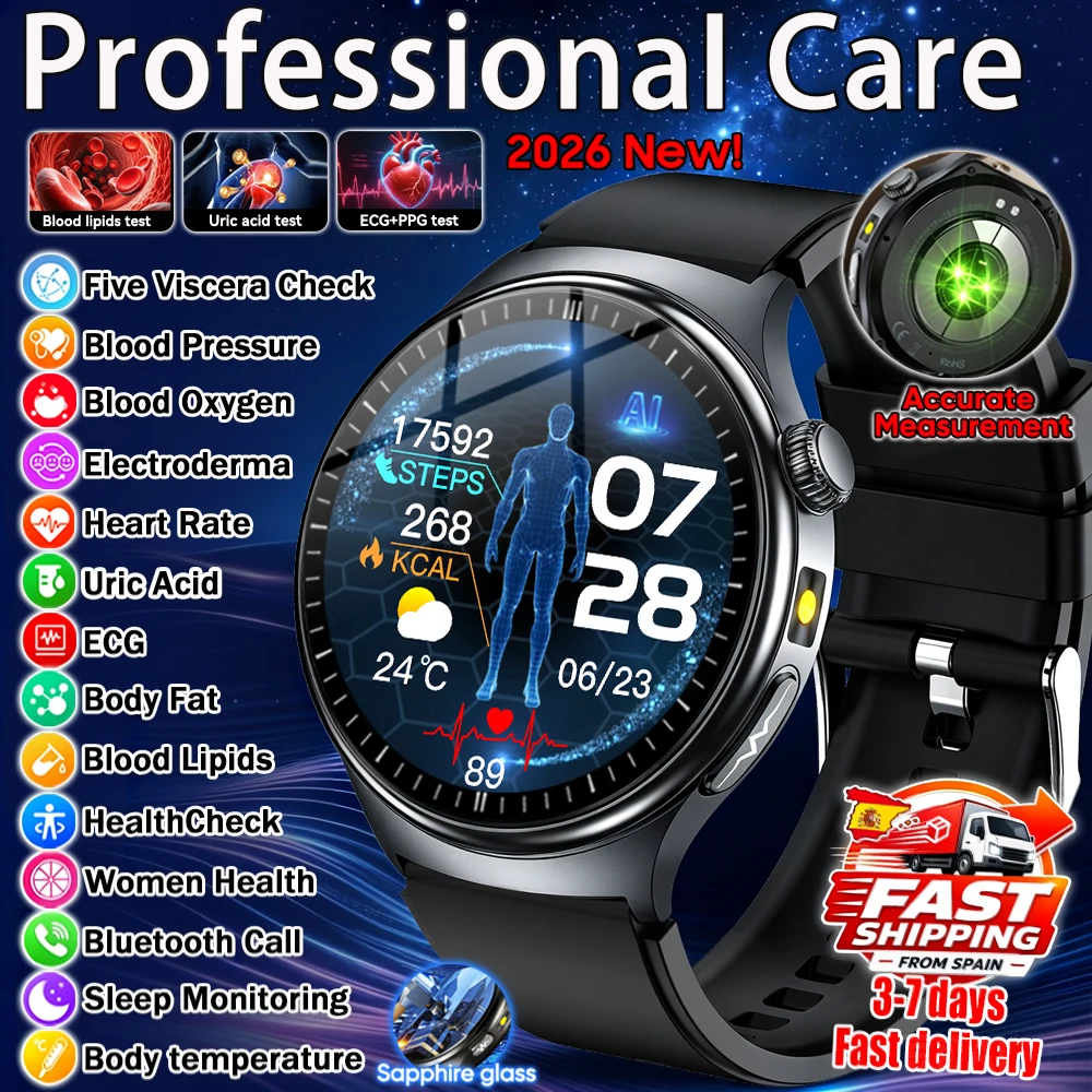 2026 Neue Herzgesundheits-Überwachungs-Smartwatch 1,43" AMOLED HD-Bildschirm EKG Herzfrequenz Blutdruck Harnsäure Gesundheits-Smartwatches für Männer und Frauen Uhr