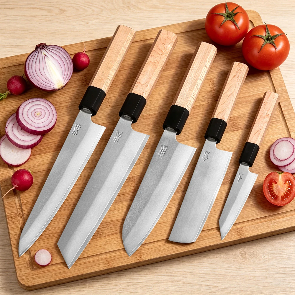 1PCS or 5PCS Japanese Style Kitchen Knives Set 3 Layer Composite Stainless Steel Chef Knife Nakiri Santoku Utility Cooking Tools