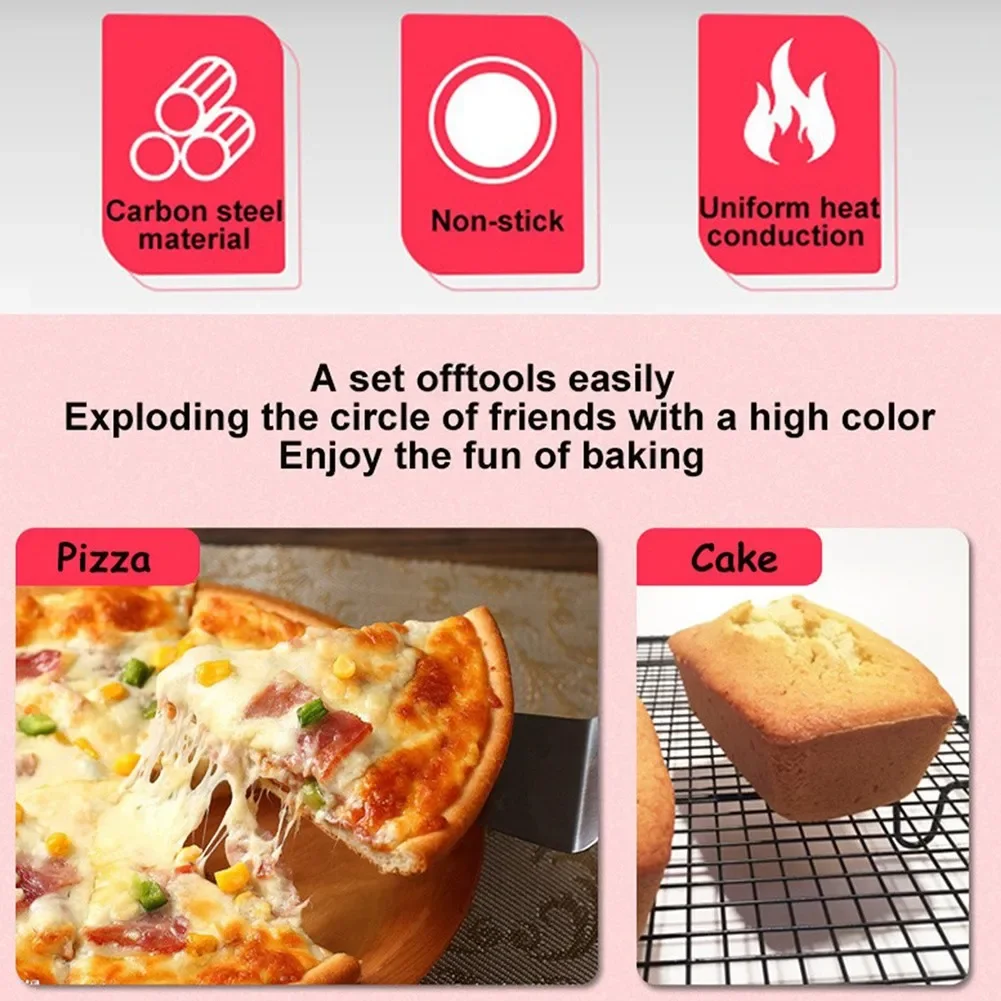 Pink Non-Stick Carbon Steel Baking Pan Set Baking Oven Cake Mold Round Square Rectangle Pizza Toast Live Bottom Kitchen Mould