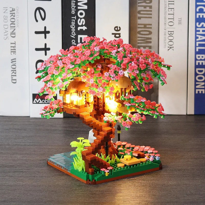 2138pcs Mini Sakura Tree Building Blocks Set Cherry Blossom Bricks Treehouse Model Romantic Gifts for Girlfriend