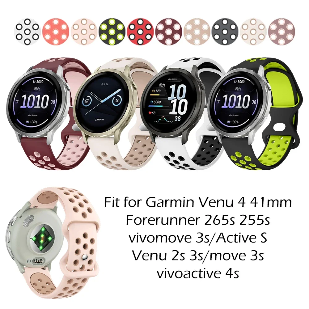 

Двухцветный ремешок для Garmin Venu 4 41 мм 2S 3S, дышащий ремешок с круглым отверстием, подходит для умных часов Forerunner 265s 255s Correa Pasek