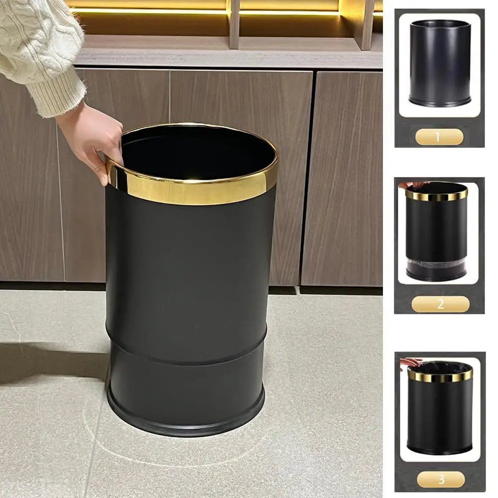 Leasylife-Open Top Trash Can, Wastebasket for Office,Light Luxury Gold Garbage Can for Bedroom,Bathroom, 10L, 14L