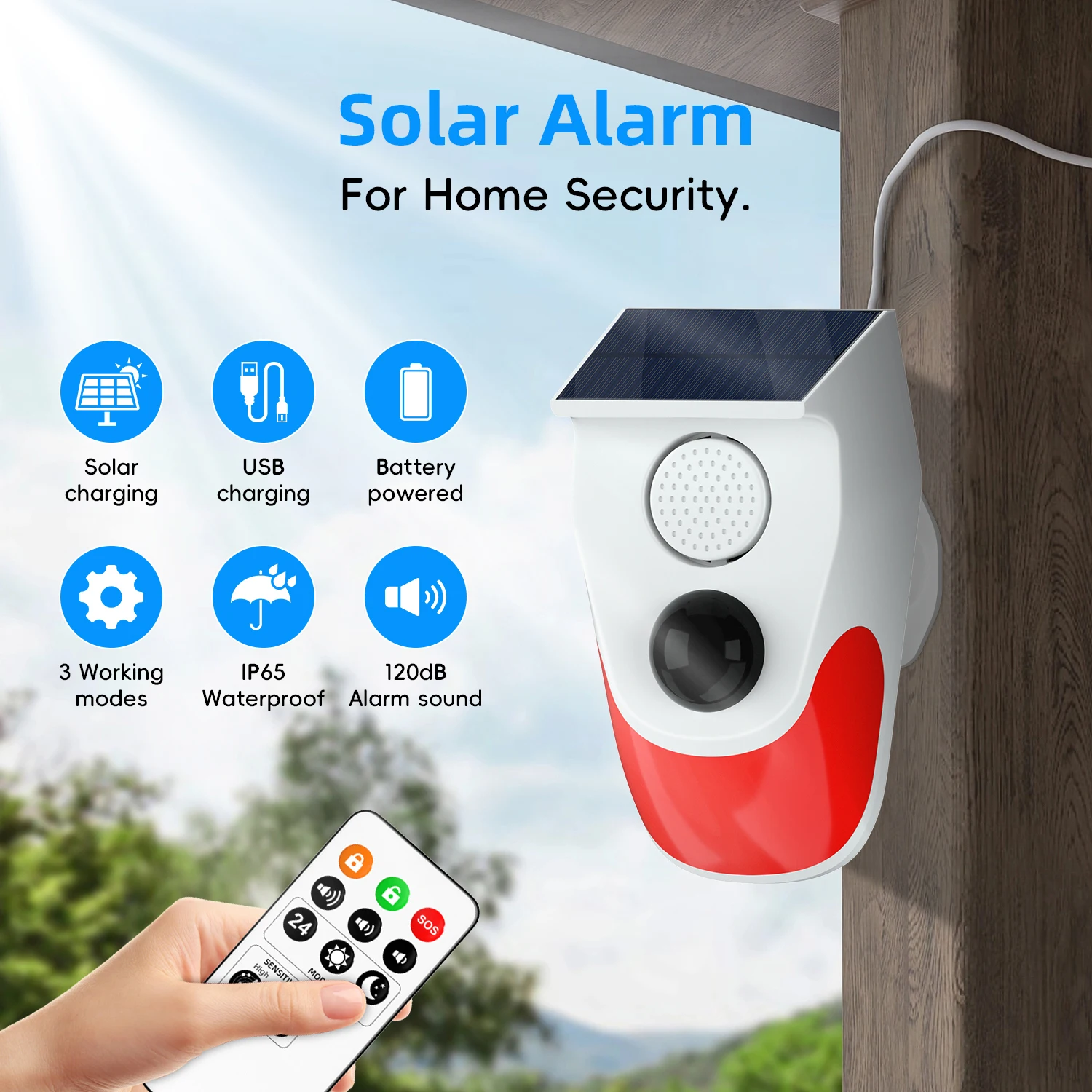 Alarma infrarroja PIR Solar para exteriores, sirena de 120dB, sistema de alarma de seguridad para el hogar, sirena estroboscópica resistente al agua, Control por aplicación remota