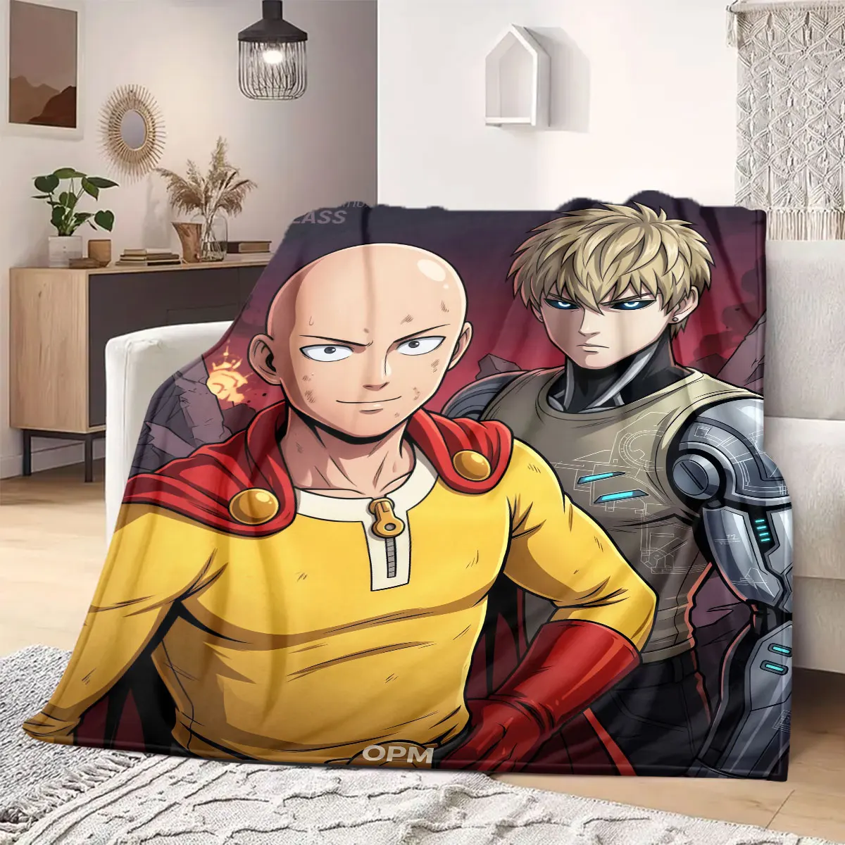 One Punch Man Lovely Cartoon Flannel Blanket, Print Decoration for Bedroom, Soft for Sofa and Bed, Travel Nap Wrap_LIAN