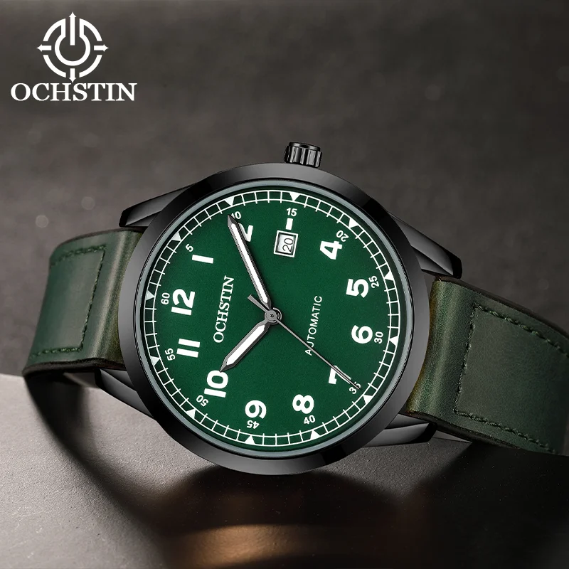 OCHSTIN Men's Magnetic Buckle Leather-coated Silicone Prominente Mechanical Watch Great For Comfortable All-day Wearing Clock