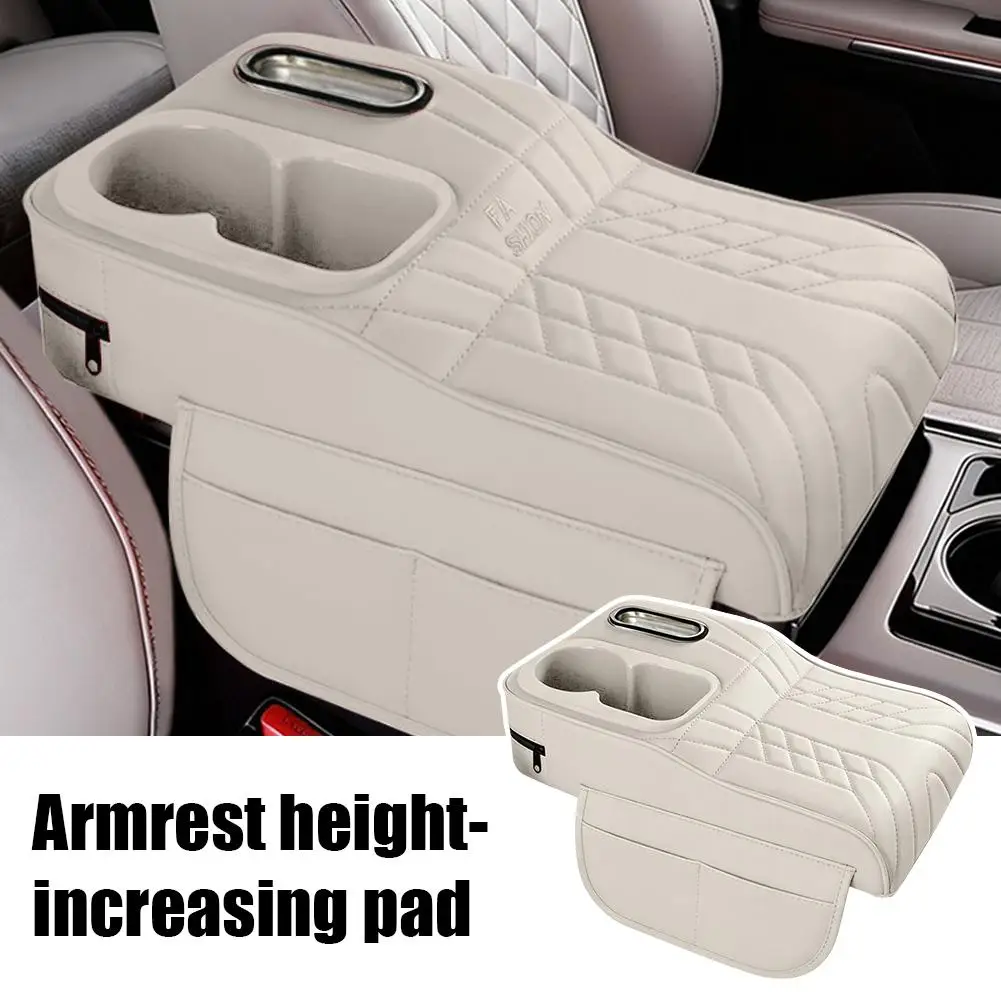 Universal Car Armrest Cushion Heightening Pad Multifunctional Center Console Cover With Cup Holder Tissue Slot Side Storage Bag