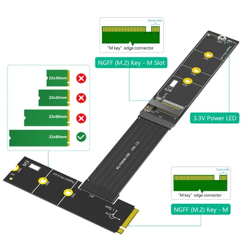 R53C Flexible M.2 Ssds Extender 20CM with PCIe Enhancement Technology Optimized for 2230 2280 Ssds Models