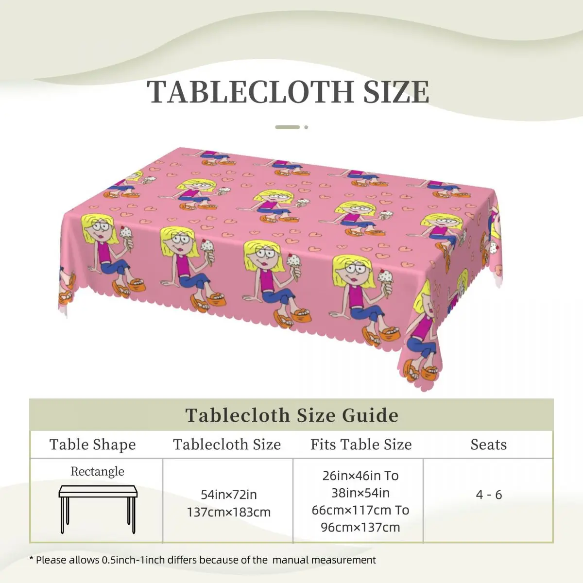 Lizzie Mcguire Cartoon Custom Rectangular Tablecloth Waterproof Table Cover for Festival Party Decorations Table Cloth