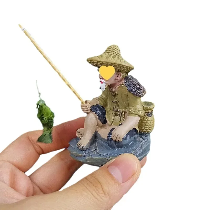 Jiang Taigong Fishing Old Man Fish Tank Landscaping Rockery Small Ornament Living Room Character Resin Ornament Bonsai Ornament