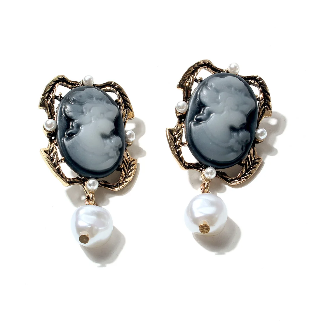 European and American cross-border fashion 3D three-dimensional relief beauty portrait, earrings, pearl pendant temperament tren