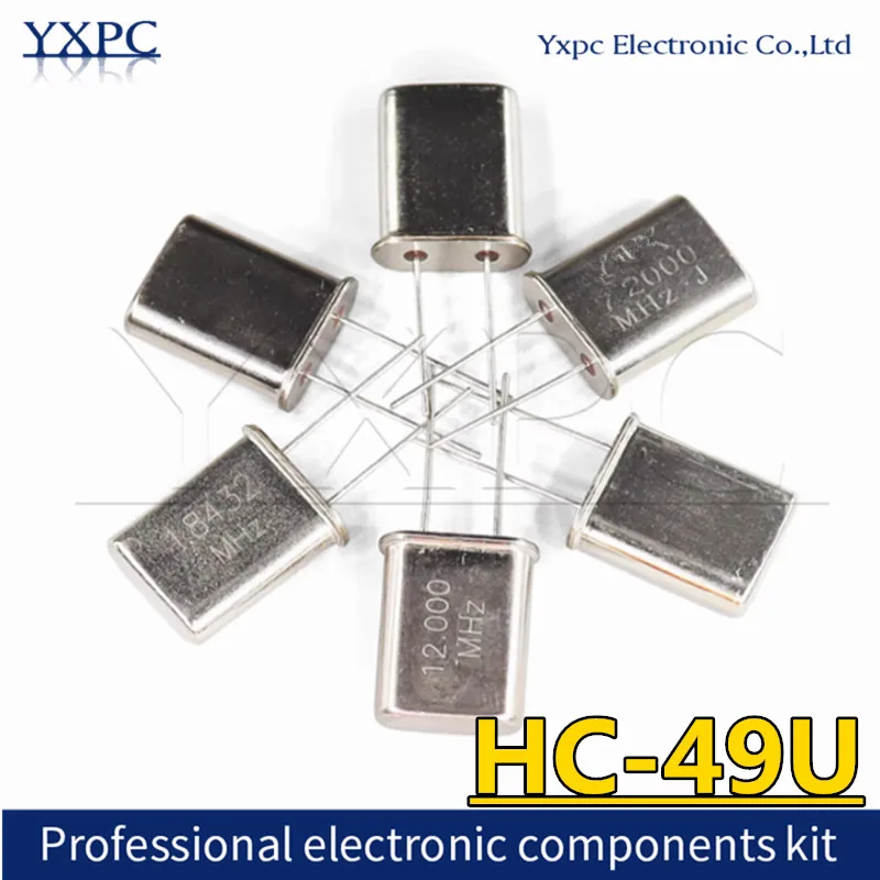 10pcs HC-49U Crystal quartz resonator 12M 1.8432M 2MHZ 2.4576M 4MHZ 6MHZ 7.2M 7.3728M 8MHZ 8.1920M 10M 18.432M 11.0592M 12M 16M