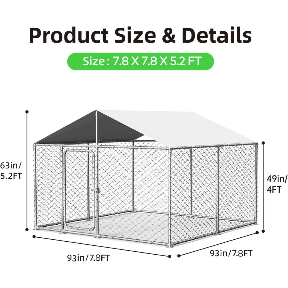 Heavy Duty Outdoor Dog Kennel 93x93IN Waterproof Cover Security Lock Enclosure for Large Dogs