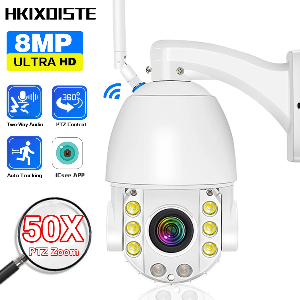 

4K 8MP 50-кратный зум Wi-Fi Водонепроницаемая камера безопасности Открытый 120 м ИК-расстояние PTZ-видео IP-камера Автоматическое отслеживание Металлический корпус наблюдения
