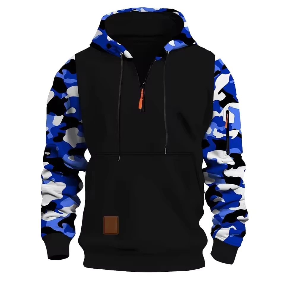 Men'S Minimalist With Pockets Fall Hooded Sweatshirt Men'S Hoodie Sweater Coat Camo Stitching Zipper Hoodie Nuevo En Sudaderas