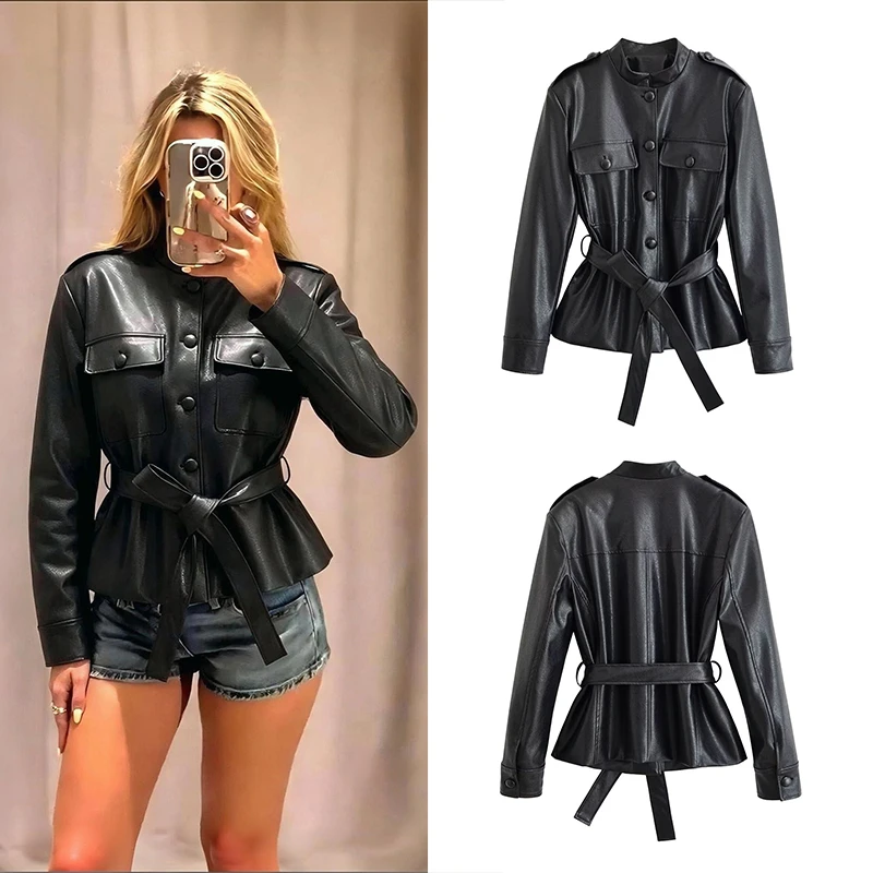 Guobioziy Women's Faux Leather Jacket 2026 Spring and Autumn New Arrival Black Color Design French Casual Trendy Street Style