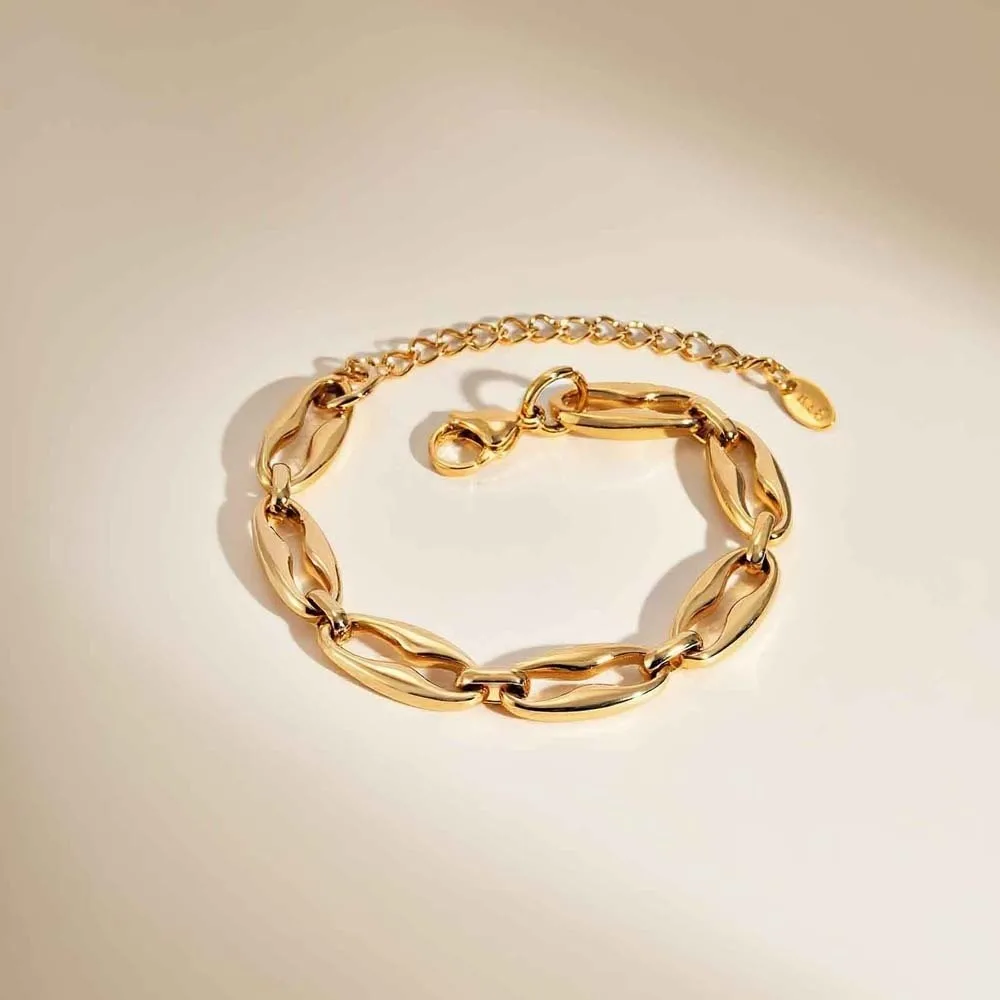 Wristband Jewelry Gold Chain Bracelet Elliptical Lips Chain Non Fading Link Chain Bracelet Stainless Steel Geometric