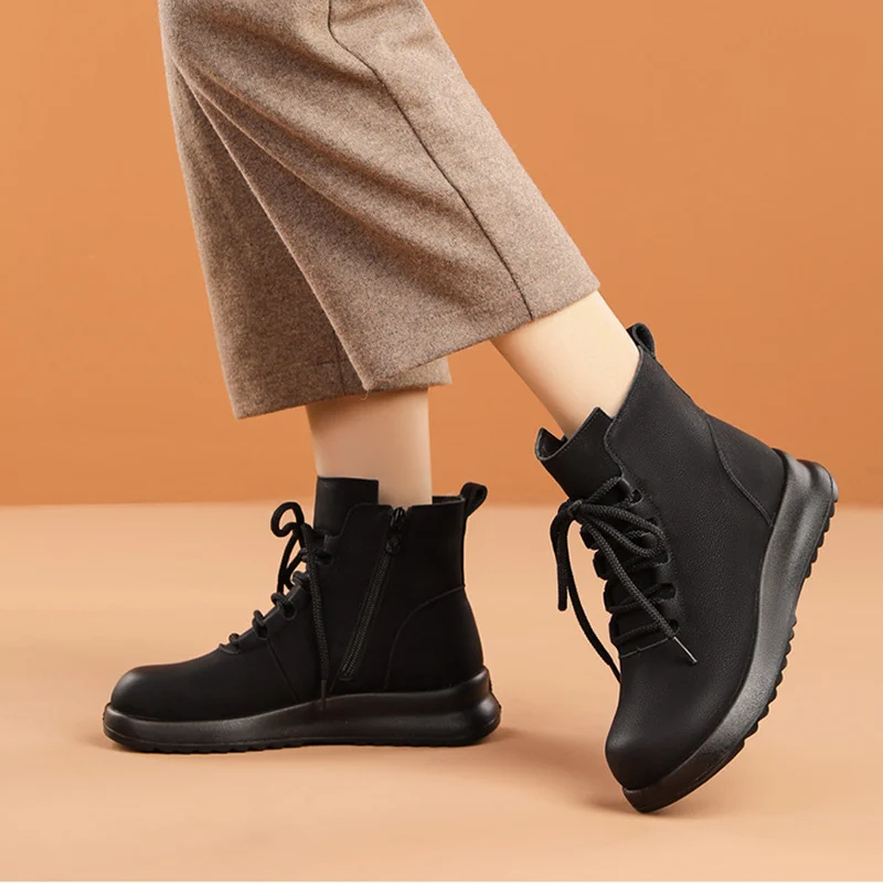 جلد طبيعي الشتاء أحذية النساء الثلوج الأحذية سميكة وحيد 3 سنتيمتر لينة الدافئة أفخم العلامة التجارية السيدات حذاء من الجلد حجم كبير 41 DX719