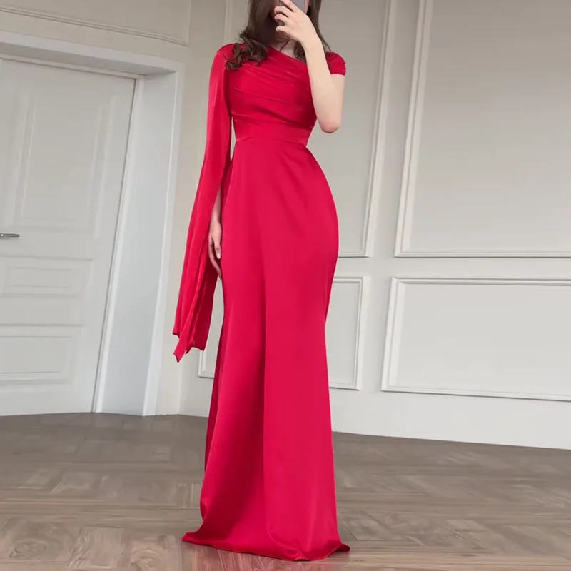 خريف واحد الكتف كم طويل فساتين السهرة الفاخرة تقسم السلس الساتان سليم فستان طويل امرأة الدانتيل متابعة حورية البحر ماكسي فساتين