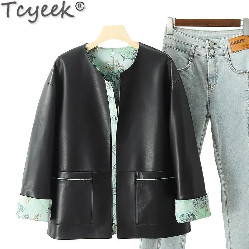 Tcyeek, chaqueta de cuero genuino para mujer, abrigos de piel de oveja auténtica 2024, ropa para mujer, chaquetas de primavera y otoño, ajuste holgado, Дубл,✪ка Ж Döncud