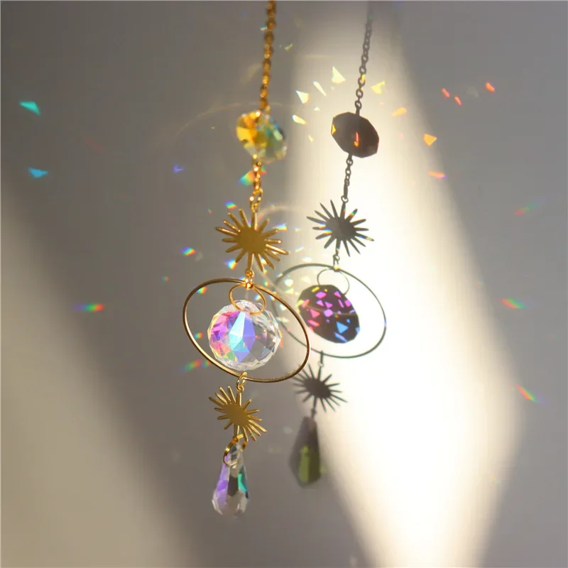 Crystal Suncatcher Sun Moon Stars Prism Beads Rainbow Balls Tear Drops Sun Catcher for Garden Decoration Hanging Windows Pendant