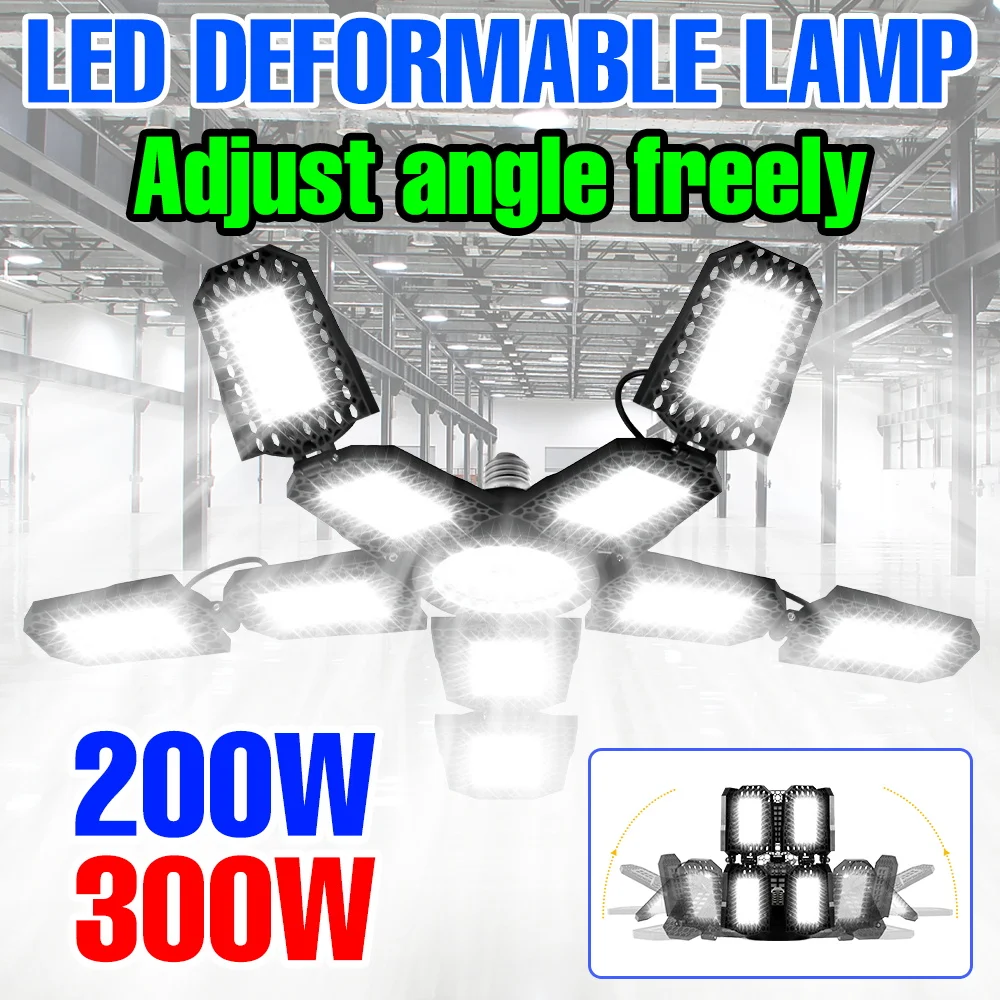 

Светодиодная лампа 300 Вт E27 для гаража, 220 В, прожектор, складная, деформируемая, потолочная лампа, 110 В, для спортзала, торгового центра, подвала